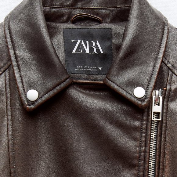 NWT ZARA WASHED FAUX LEATHER OVERSIZED BIKER JACKET DARK BROWN - Picture 9 of 11